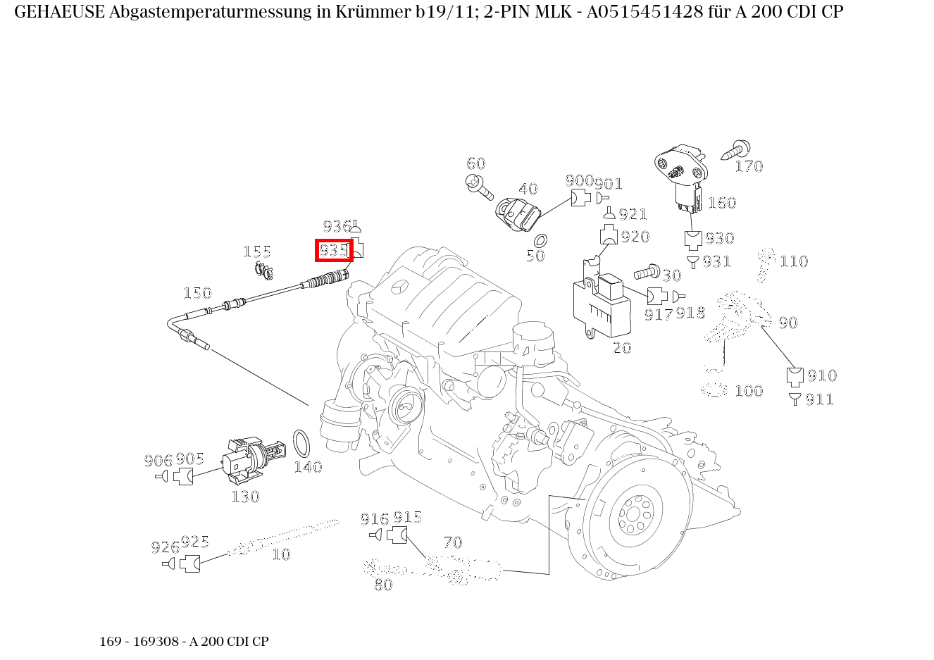 Gehäuse Abgastemperaturmessung in Krümmer b19/11; 2-PIN MLK A 200 CDI CP 169 Gehäuse Abgastemperaturmessung in Krümmer b19/11; 2-PIN MLK A 200 CDI CP 169