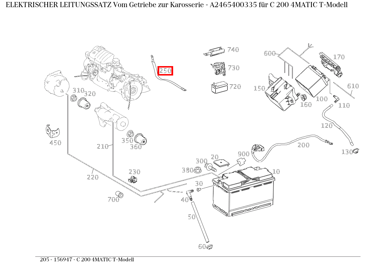 Elektrischer Leitungssatz Vom Getriebe zur Karosserie C 200 4MATIC T-Modell 205