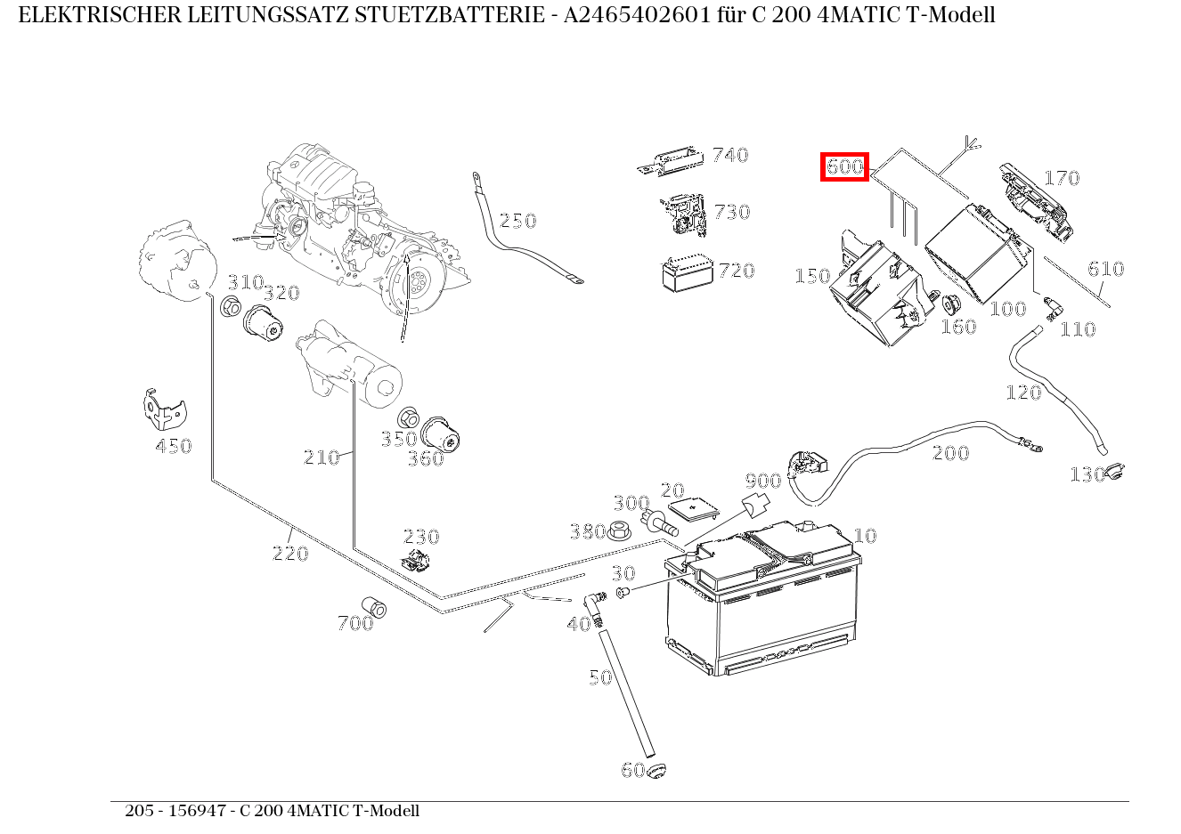 Elektrischer Leitungssatz STUETZBATTERIE C 200 4MATIC T-Modell 205