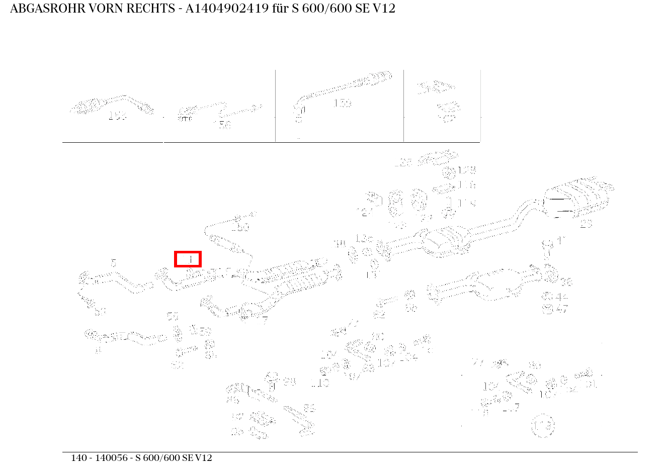 Abgasrohr VORN RECHTS S 600/600 SE V12 140