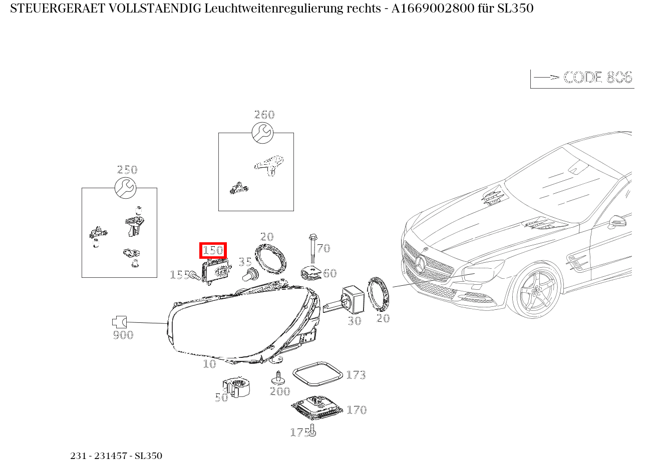 Steuergerät vollständig Leuchtweitenregulierung rechts SL350 231