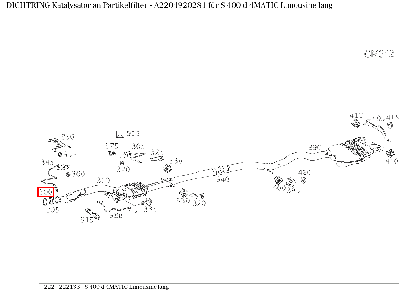 Dichtring Katalysator an Partikelfilter S 400 d 4MATIC Limousine lang 222 Dichtring Katalysator an Partikelfilter S 400 d 4MATIC Limousine lang 222