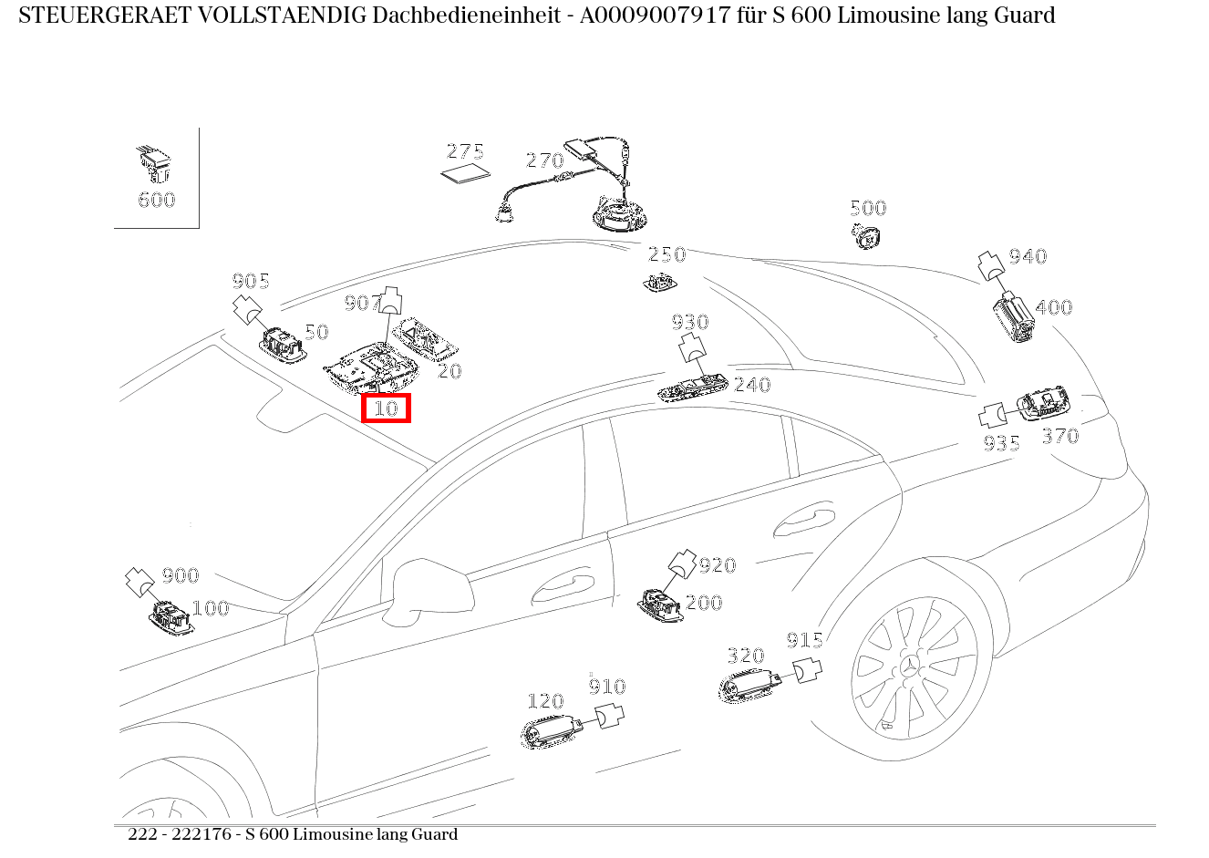 Steuergerät vollständig Dachbedieneinheit S 600 Limousine lang Guard 222 Steuergerät vollständig Dachbedieneinheit S 600 Limousine lang Guard 222