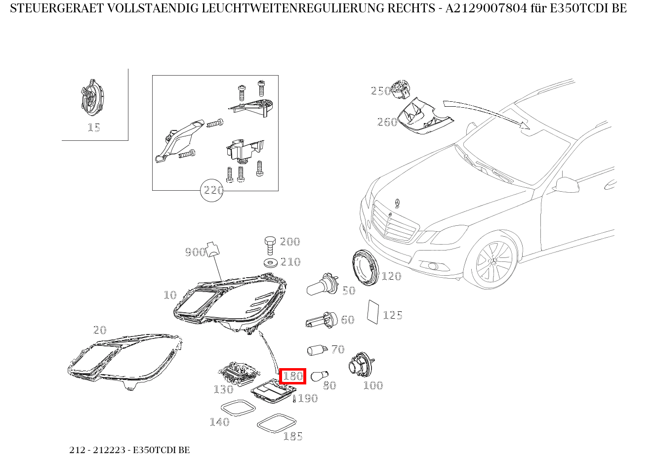 Steuergerät vollständig LEUCHTWEITENREGULIERUNG RECHTS E350TCDI BE 212 Steuergerät vollständig LEUCHTWEITENREGULIERUNG RECHTS E350TCDI BE 212