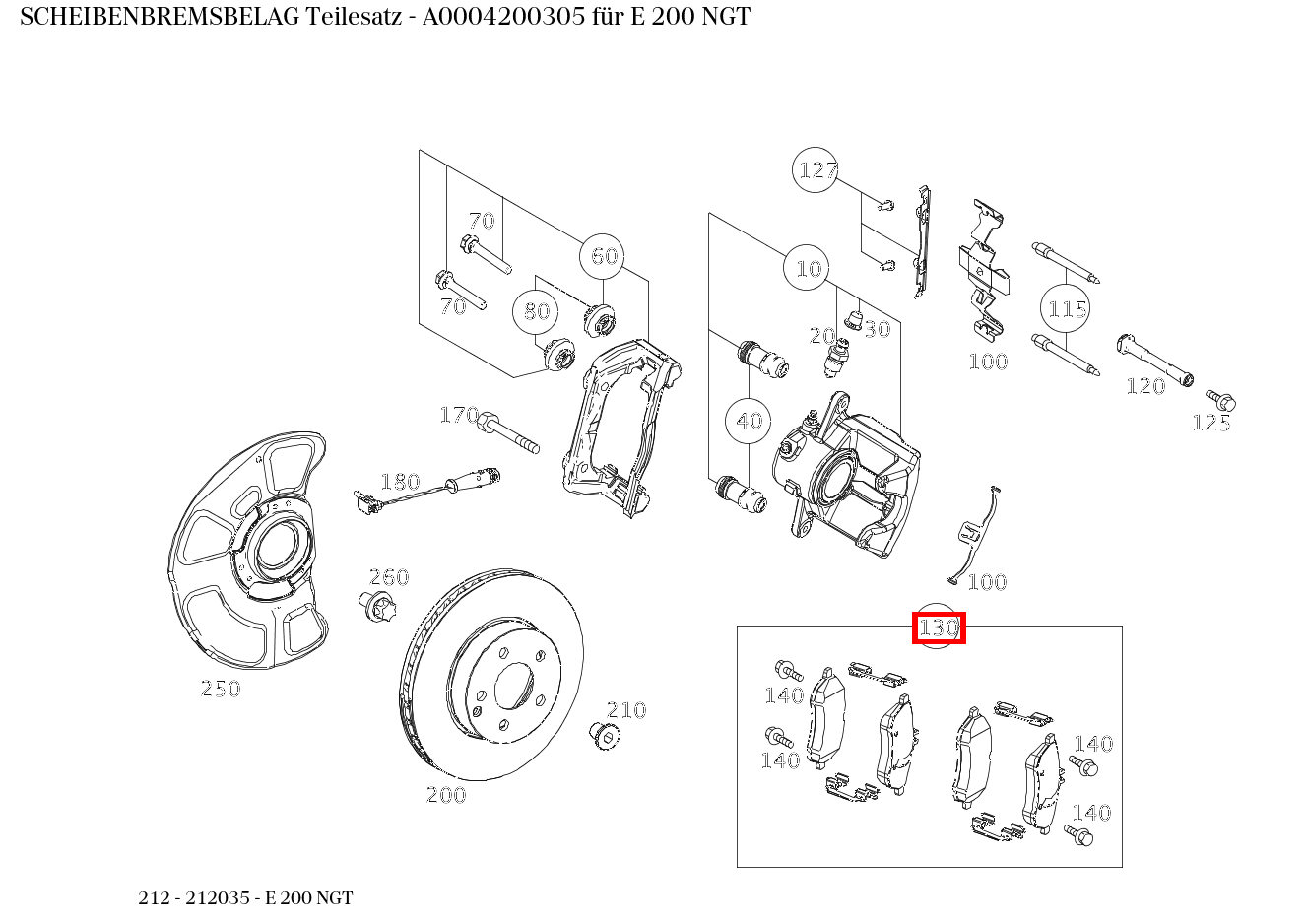 Scheibenbremsbelag Teilesatz E 200 NGT 212