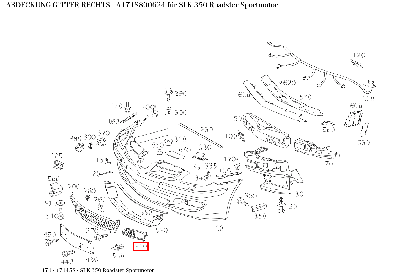 Abdeckung GITTER RECHTS SLK 350 Roadster Sportmotor 171
