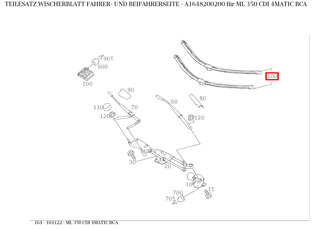 Teilesatz Wischerblatt FAHRER- UND BEIFAHRERSEITE ML 350 CDI 4MATIC BCA 164 Teilesatz Wischerblatt FAHRER- UND BEIFAHRERSEITE ML 350 CDI 4MATIC BCA 164