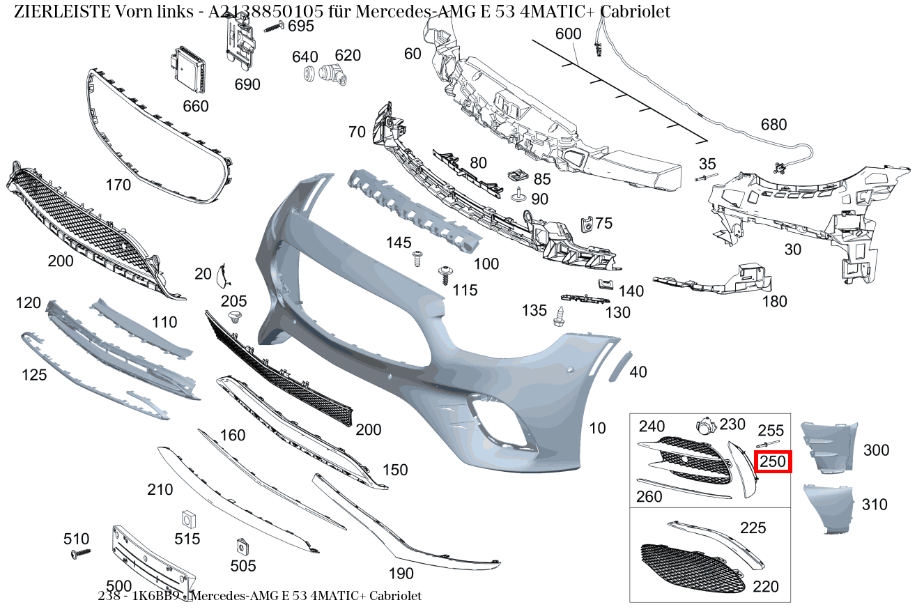 Zierleiste Vorn links Mercedes-AMG E 53 4MATIC+ Cabriolet 238 Zierleiste Vorn links Mercedes-AMG E 53 4MATIC+ Cabriolet 238
