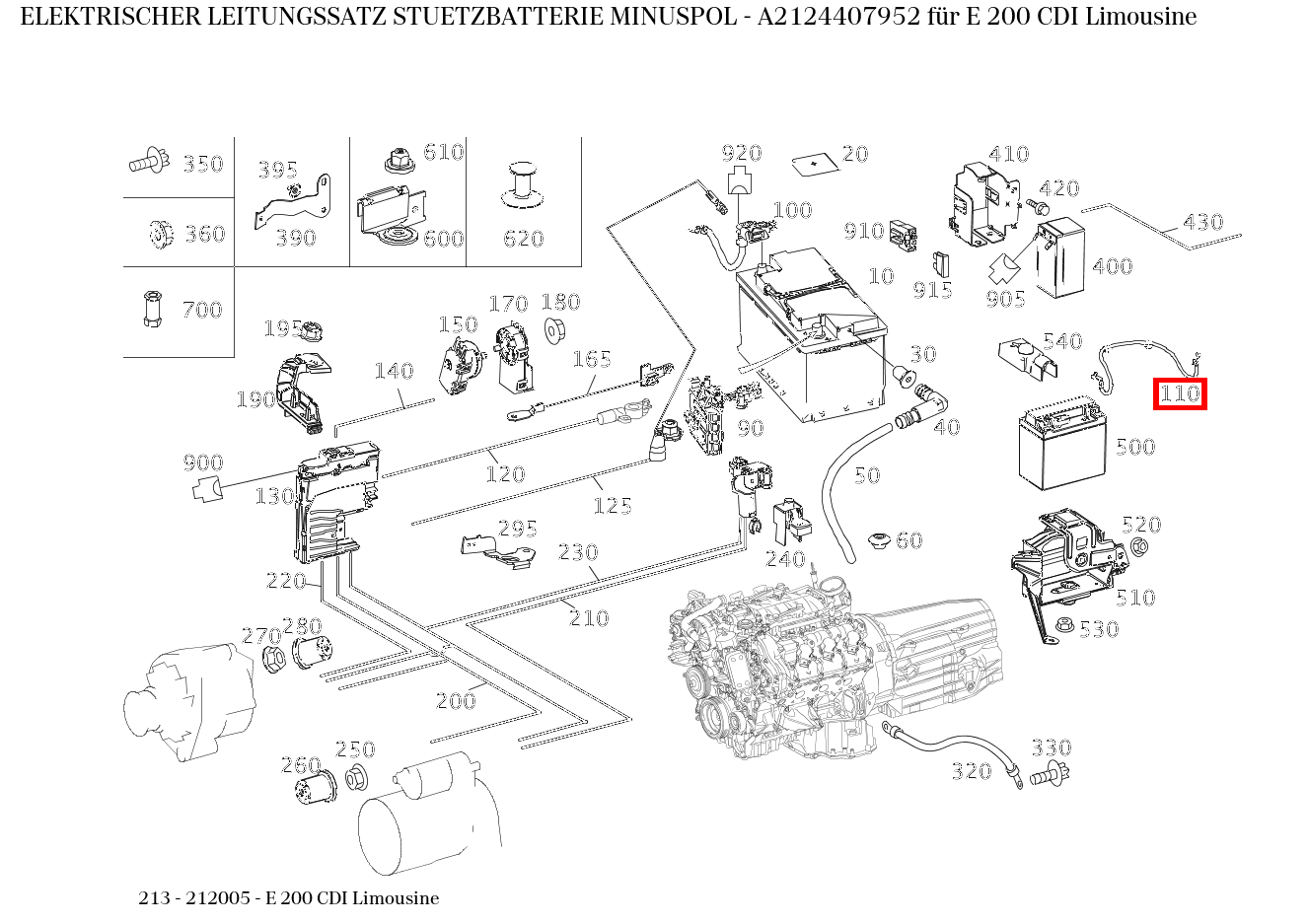 Elektrischer Leitungssatz STUETZBATTERIE MINUSPOL E 200 CDI Limousine 213