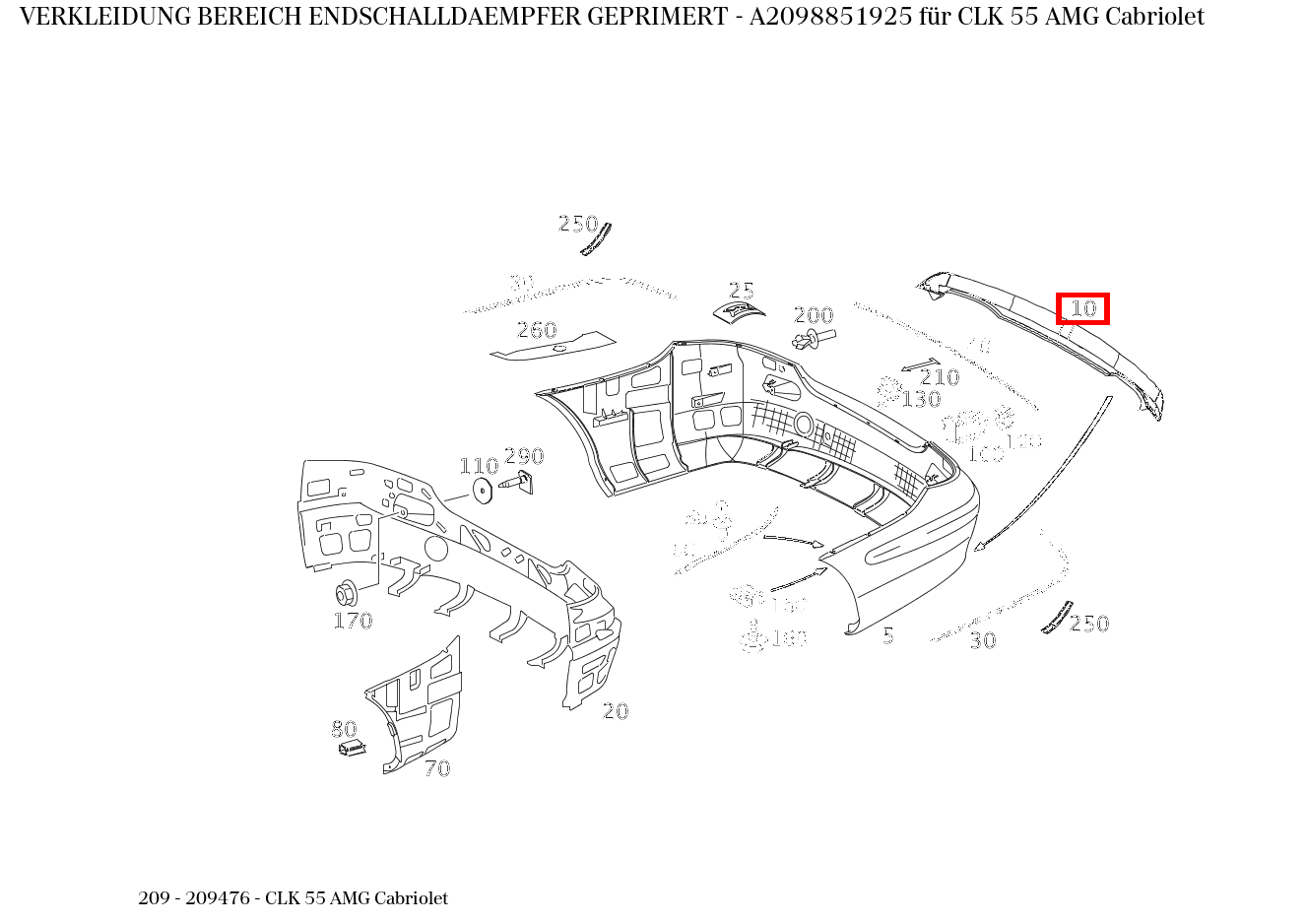 Verkleidung BEREICH ENDSCHALLDAEMPFER GEPRIMERT CLK 55 AMG Cabriolet 209
