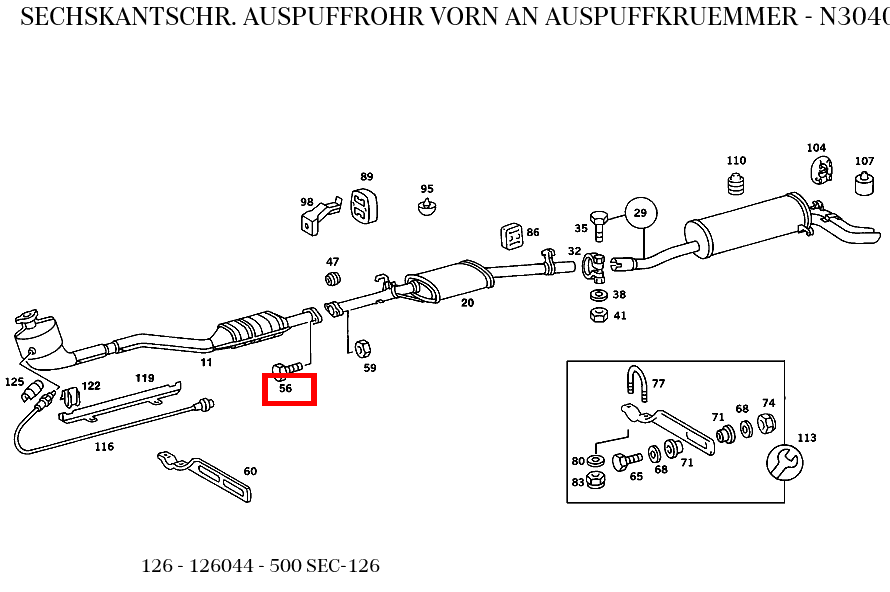 Sechskantschraube AUSPUFFROHR VORN AN AUSPUFFKRUEMMER 500 SEC-126 126 Sechskantschraube AUSPUFFROHR VORN AN AUSPUFFKRUEMMER 500 SEC-126 126