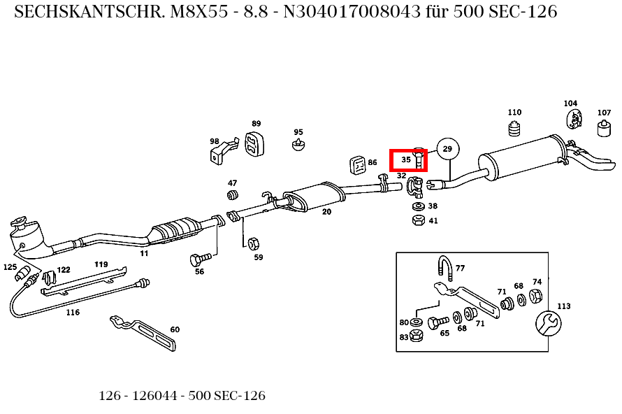 Sechskantschraube M8X55 - 8.8 500 SEC-126 126 Sechskantschraube M8X55 - 8.8 500 SEC-126 126
