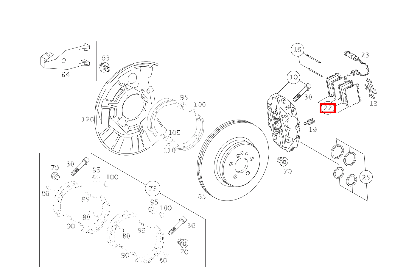 Teilesatz Bremsbelag BREMSSATTEL, HINTERACHSE Maybach 62 S (langer Radstand) 240