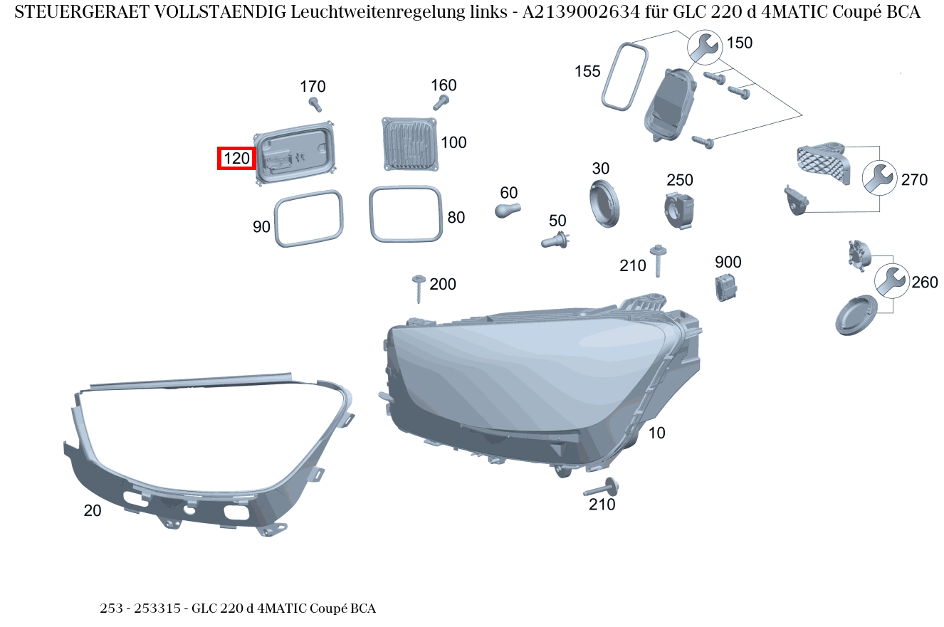 Steuergerät vollständig Leuchtweitenregelung links GLC 220 d 4MATIC Coupé BCA 253 Steuergerät vollständig Leuchtweitenregelung links GLC 220 d 4MATIC Coupé BCA 253