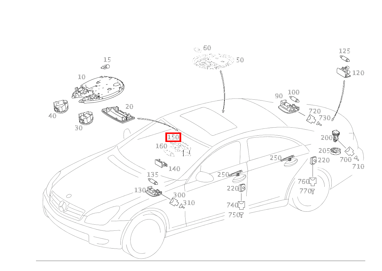 Innenleuchte Make-up-Spiegel CLS 55 AMG 219 Innenleuchte Make-up-Spiegel CLS 55 AMG 219