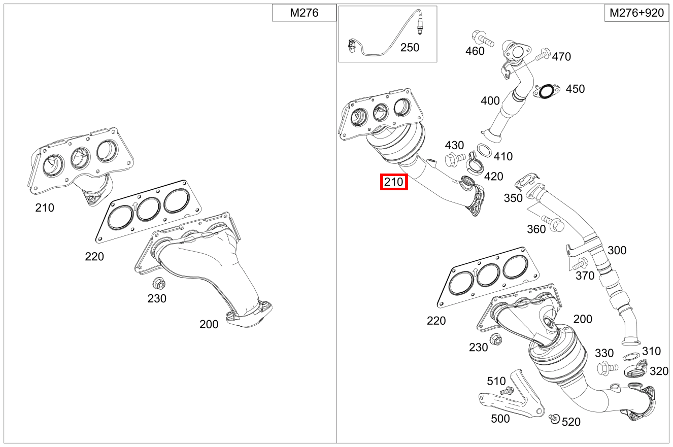 Abgaskrümmer, Einteilig Rechts SL350 231