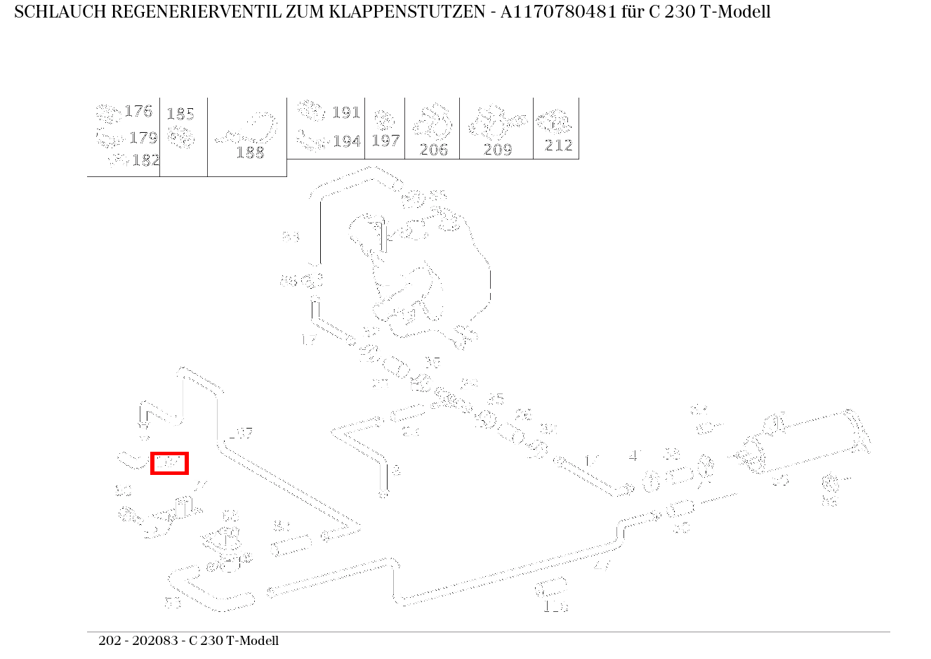 Schlauch REGENERIERVENTIL ZUM KLAPPENSTUTZEN C 230 T-Modell 202 Schlauch REGENERIERVENTIL ZUM KLAPPENSTUTZEN C 230 T-Modell 202