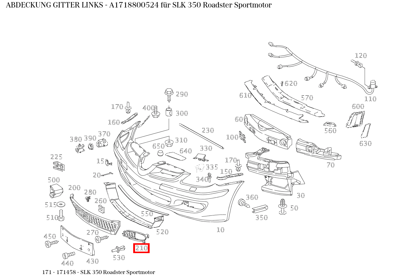 Abdeckung GITTER LINKS SLK 350 Roadster Sportmotor 171 Abdeckung GITTER LINKS SLK 350 Roadster Sportmotor 171