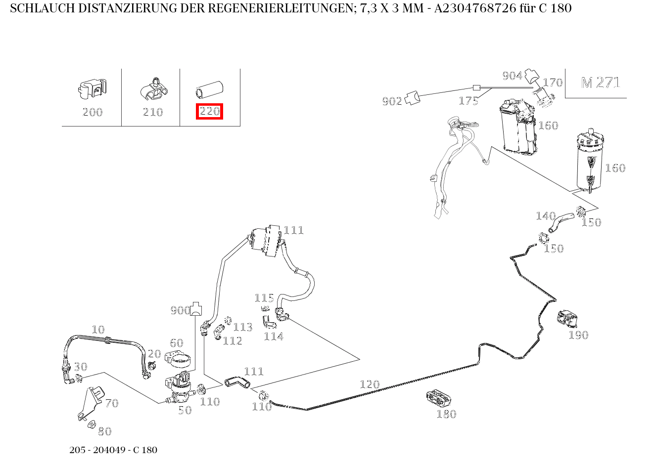 Schlauch DISTANZIERUNG DER REGENERIERLEITUNGEN; 7,3 X 3 MM C 180 205