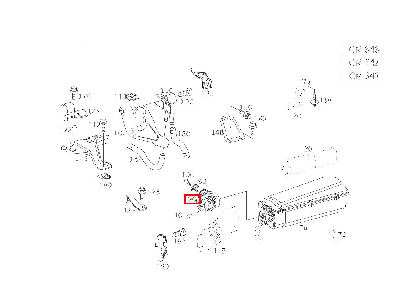 LUFTMASS.MESSER ZWISCHEN KALTLUFTHUTZE UND DAEMPFERFILTER E 220 CDI T-Modell 212 LUFTMASS.MESSER ZWISCHEN KALTLUFTHUTZE UND DAEMPFERFILTER E 220 CDI T-Modell 212