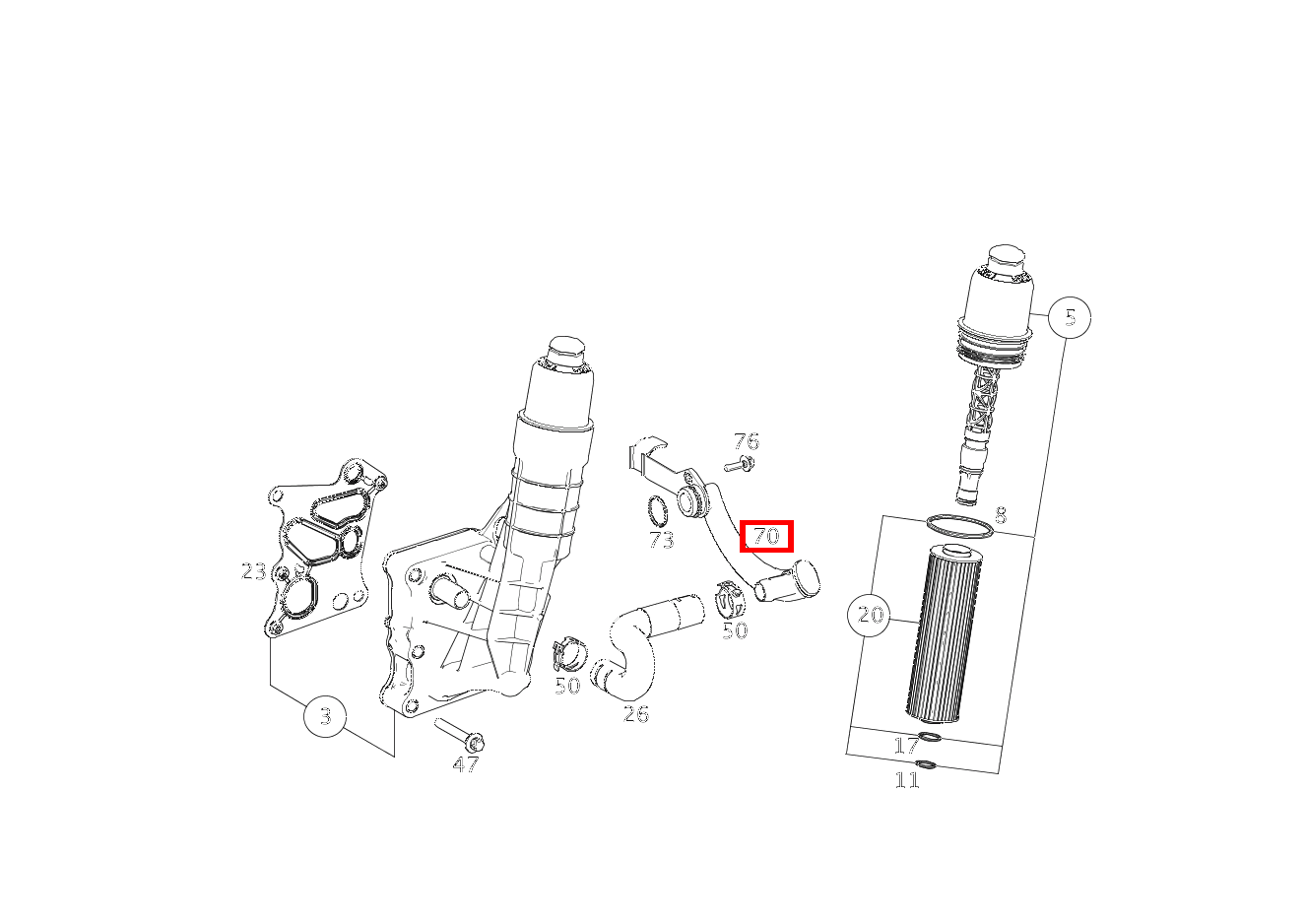 Kühlmittelleitung Ölkühler zum Zylinderkopf C 180 205