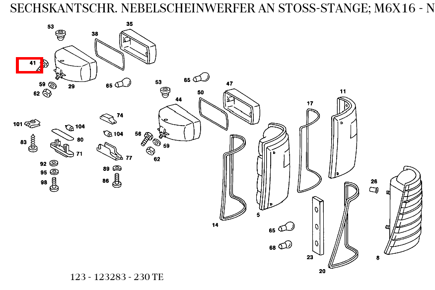 Sechskantschraube NEBELSCHEINWERFER AN STOSS-STANGE; M6X16 230 TE 123