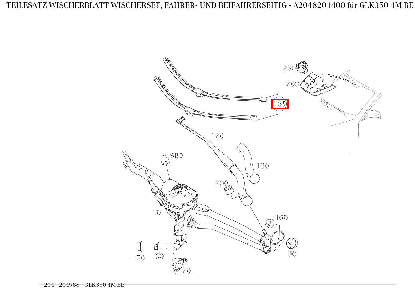 Teilesatz Wischerblatt WISCHERSET, FAHRER- UND BEIFAHRERSEITIG GLK350 4M BE 204