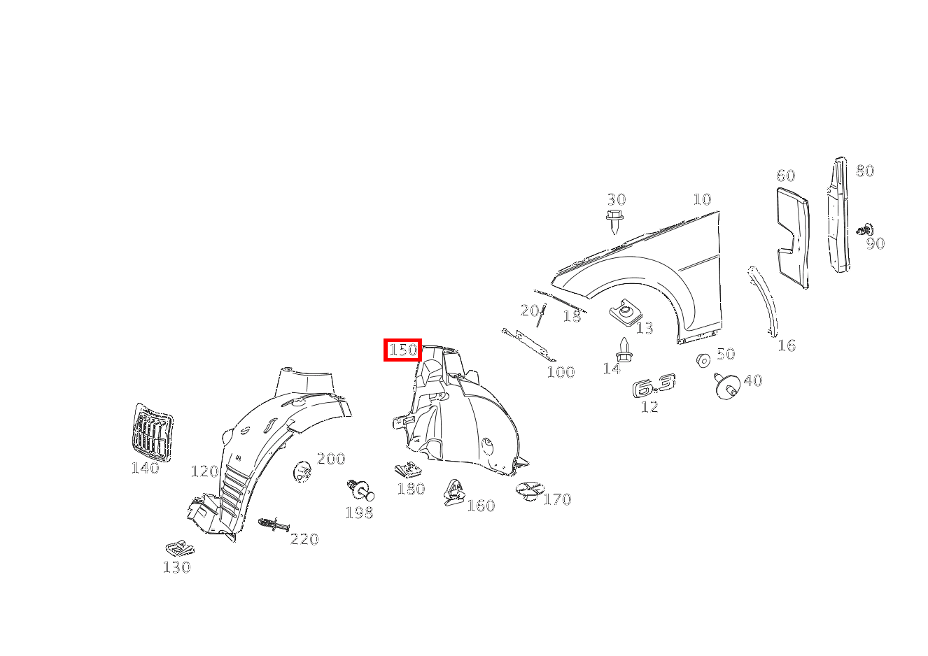 RADLAUFABDECKUNG KOTFLUEGEL VORN RECHTS C63AMG BlackSeries 204