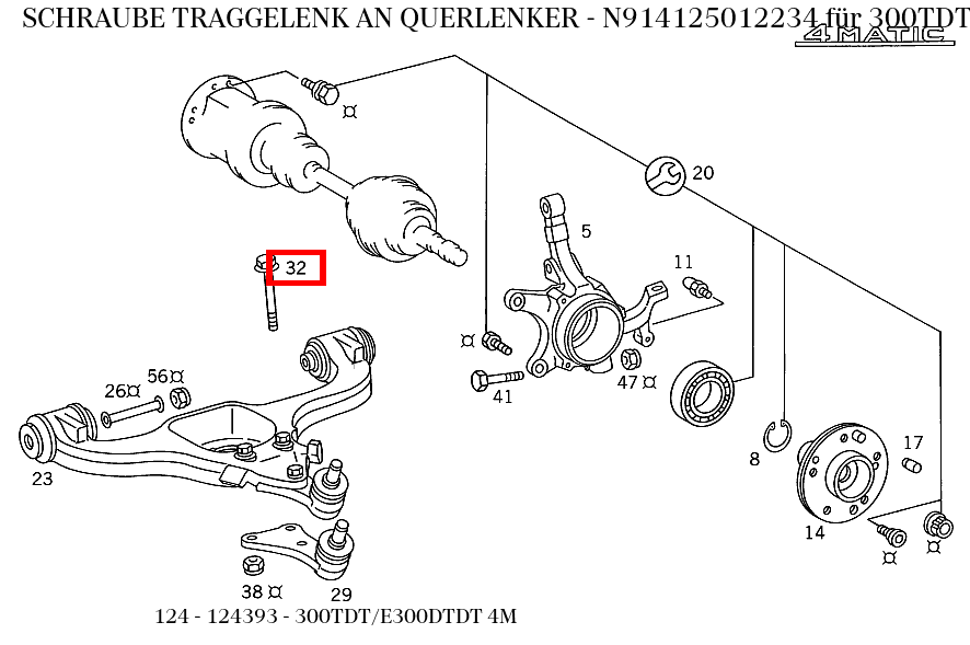 Schraube TRAGGELENK AN QUERLENKER 300TDT/E300DTDT 4M 124 Schraube TRAGGELENK AN QUERLENKER 300TDT/E300DTDT 4M 124