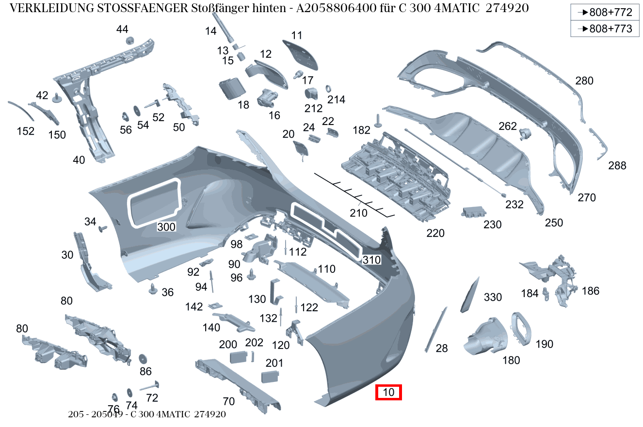 Verkleidung Stossfänger Stoßfänger hinten C 300 4MATIC 274920 205 Verkleidung Stossfänger Stoßfänger hinten C 300 4MATIC 274920 205