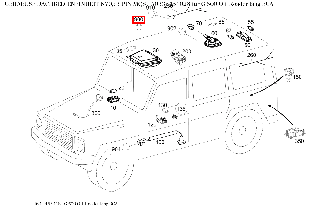 Gehäuse DACHBEDIENEINHEIT N70,; 3 PIN MQS für CLK 209, G 463 