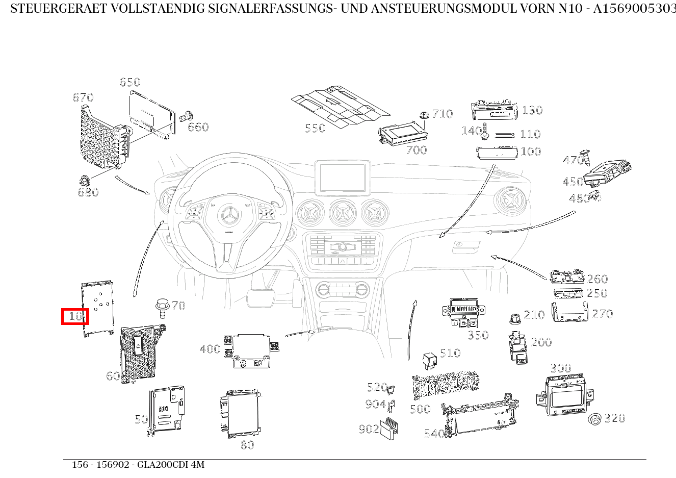 Steuergerät vollständig SIGNALERFASSUNGS- UND ANSTEUERUNGSMODUL VORN N10 GLA200CDI 4M 156