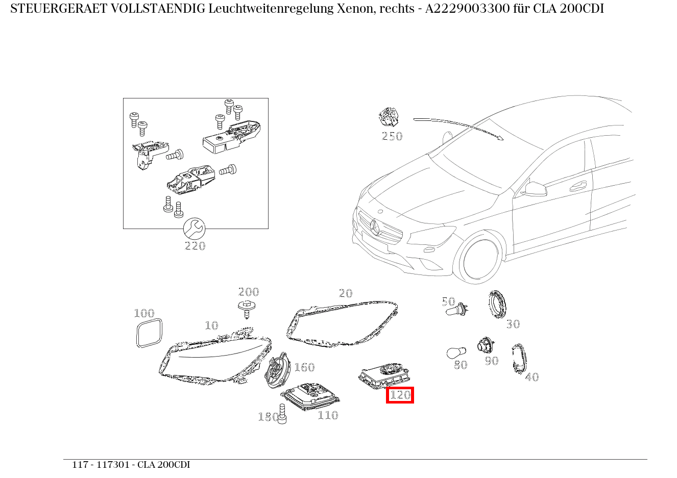 Steuergerät vollständig Leuchtweitenregelung Xenon, rechts CLA 200CDI 117 Steuergerät vollständig Leuchtweitenregelung Xenon, rechts CLA 200CDI 117
