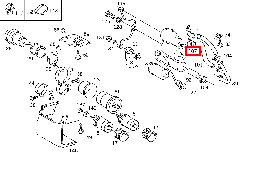 Schelle SCHLAUCH AN SPEICHER UND DAEMPFERBEHAELTER 420 SEC COUPE mit Automatic 126