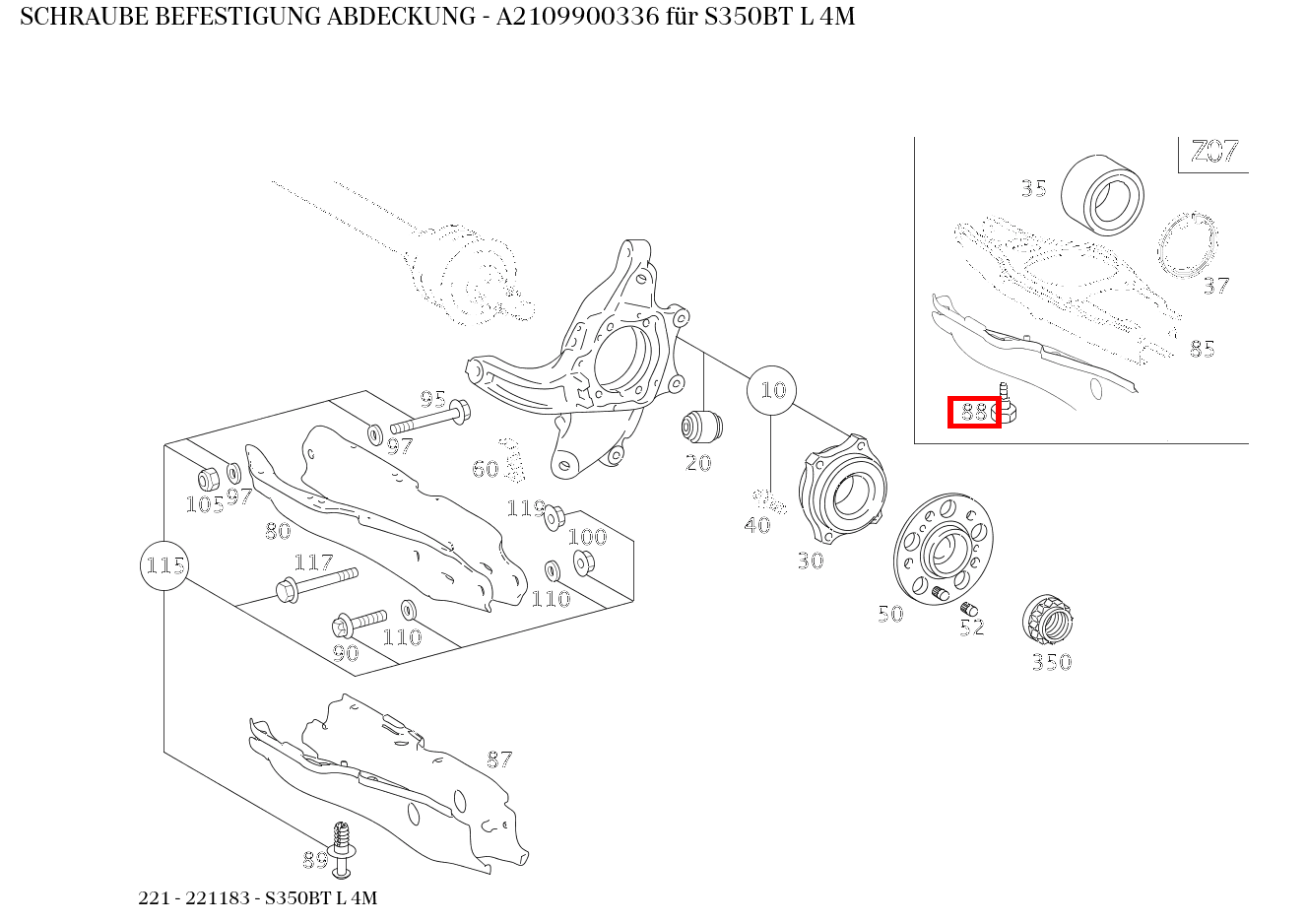 Schraube BEFESTIGUNG ABDECKUNG S350BT L 4M 221