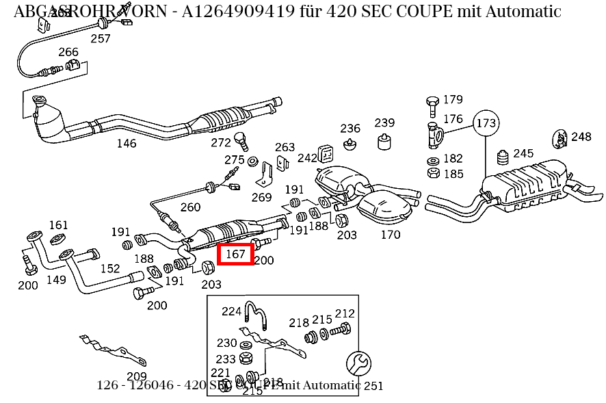Abgasrohr VORN 420 SEC COUPE mit Automatic 126