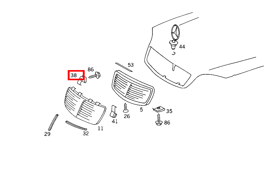 Clipsmutter GITTER AN KUEHLERVERKLEIDUNG UND KUEHLERVERKLEIDUNG AN MOTORHAUBE S 350 Turbodiesel 140