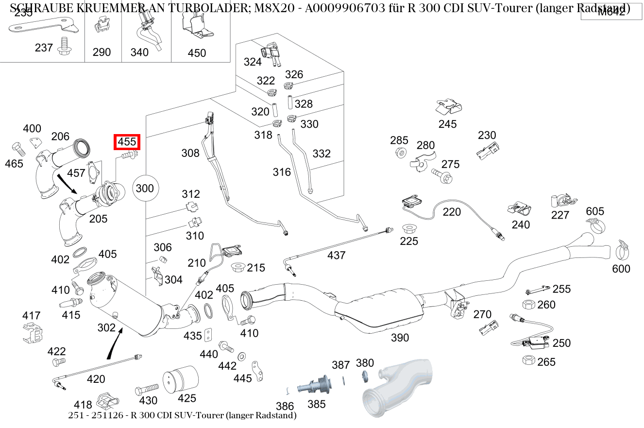 Schraube KRUEMMER AN TURBOLADER; M8X20 R 300 CDI SUV-Tourer (langer Radstand) 251 Schraube KRUEMMER AN TURBOLADER; M8X20 R 300 CDI SUV-Tourer (langer Radstand) 251
