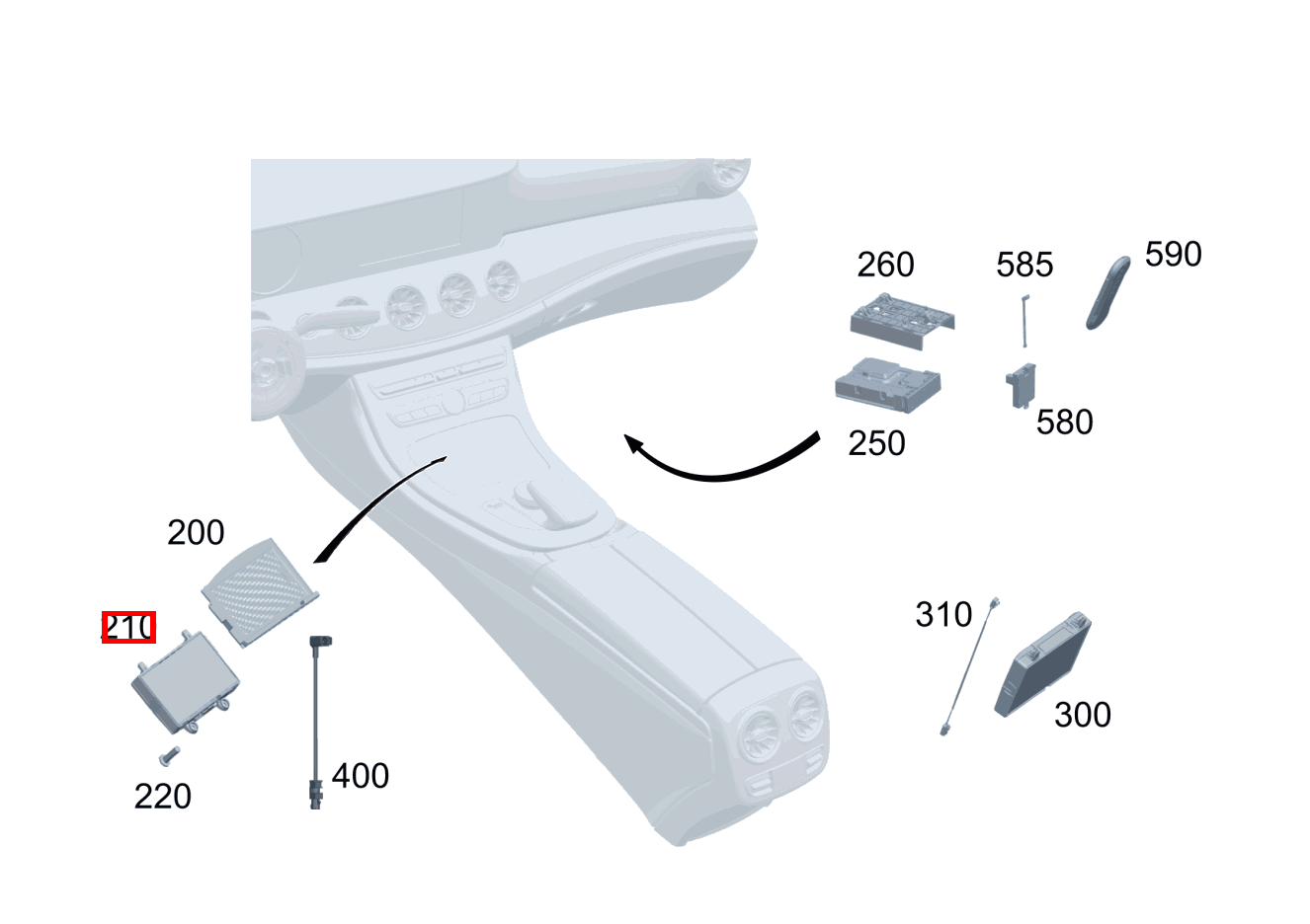 STEUERGERAET VOLLSTAENDIG Induktives Laden für Mobiltelefone, vorn Mercedes-AMG GLS 63 4MATIC+ 167