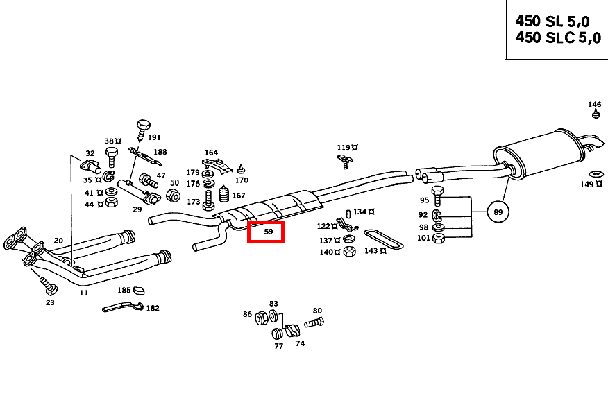 Mittelschalldämpfer MITTE,GESTECKTE AUSFUEHRUNG 500 SL Roadster m. Automatic 107