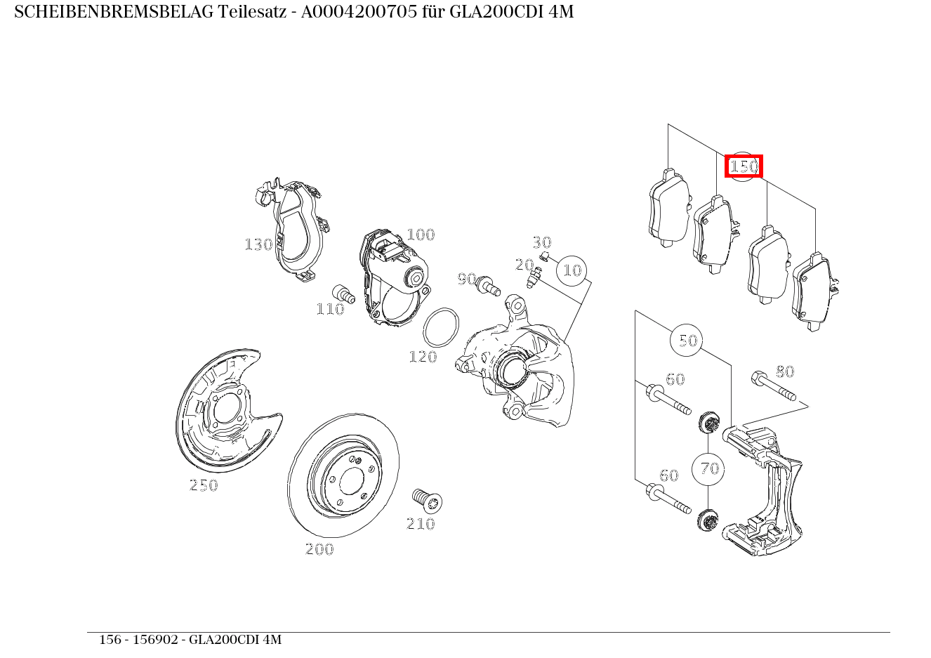 Scheibenbremsbelag Teilesatz GLA200CDI 4M 156