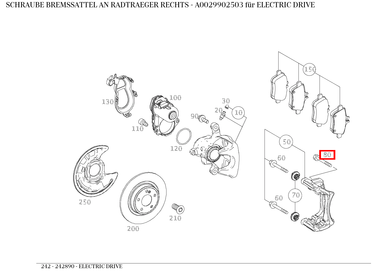 Schraube BREMSSATTEL AN RADTRAEGER RECHTS CLA 117, GLA 156, E 238  