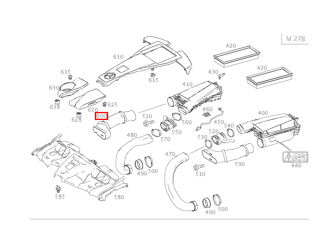Luftansaugschlauch RECHTS E 500/550 CABR. 207 Luftansaugschlauch RECHTS E 500/550 CABR. 207