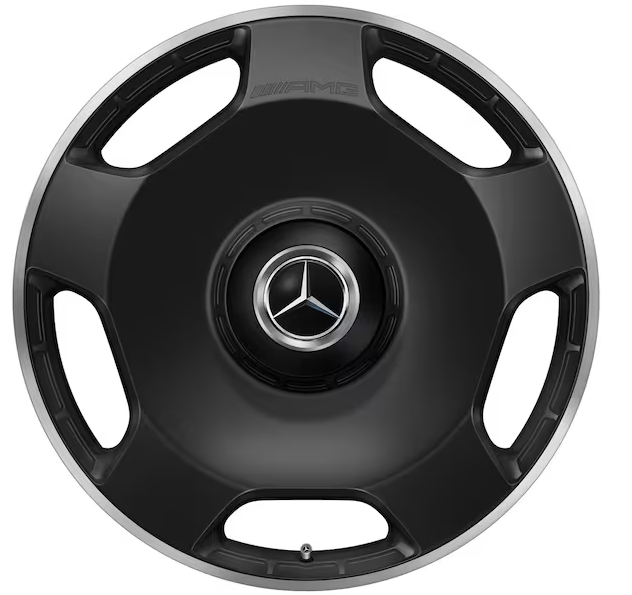 AMG Schmiederadfelge im 5-Loch Design, 58,4 cm (23 Zoll), Felgenhorn glanzgedreht 10 J x 23 ET 45, schwarz matt AMG Schmiederadfelge im 5-Loch Design, 58,4 cm (23 Zoll), Felgenhorn glanzgedreht 10 J x 23 ET 45, schwarz matt