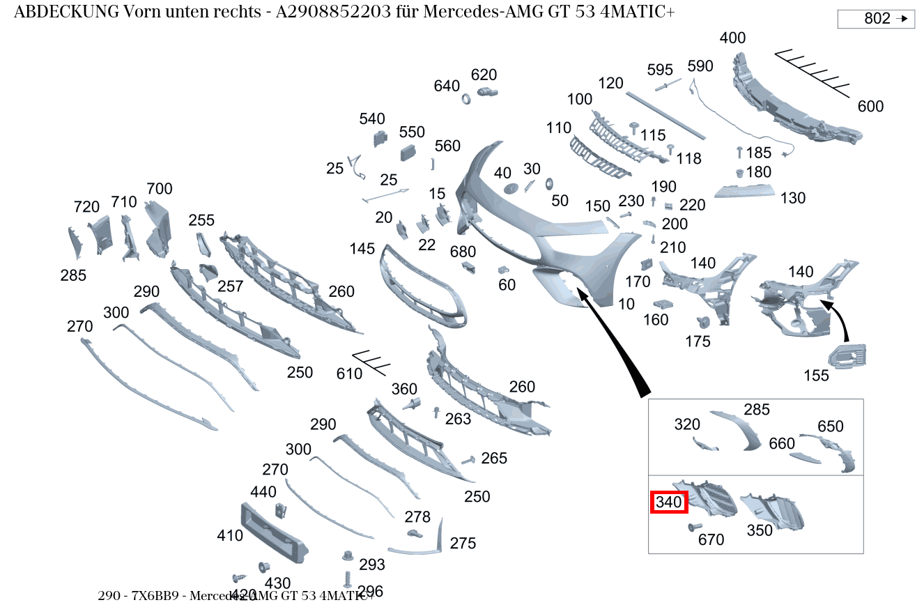 Abdeckung Vorn unten rechts Mercedes-AMG GT 53 4MATIC+ 290 Abdeckung Vorn unten rechts Mercedes-AMG GT 53 4MATIC+ 290