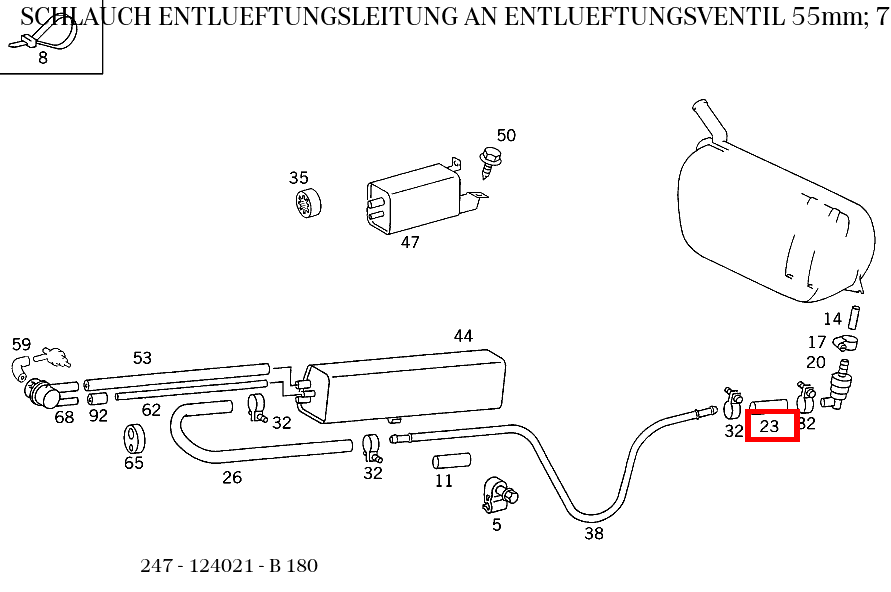 Schlauch ENTLUEFTUNGSLEITUNG AN ENTLUEFTUNGSVENTIL 55mm; 7,3 X 3 MM B 180 247