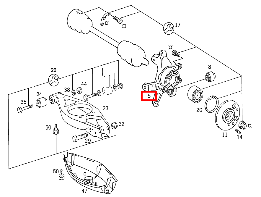 Radträger MIT TRAGGELENK UND RADLAGERUNG,RECHTS 190 (105 PS) 201