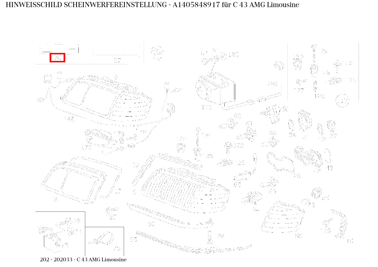 Hinweisschild SCHEINWERFEREINSTELLUNG C 43 AMG Limousine 202 Hinweisschild SCHEINWERFEREINSTELLUNG C 43 AMG Limousine 202