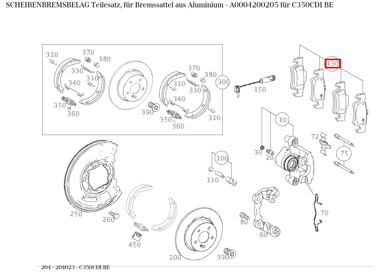 Scheibenbremsbelag Teilesatz, für Bremssattel aus Aluminium C350CDI BE 204 Scheibenbremsbelag Teilesatz, für Bremssattel aus Aluminium C350CDI BE 204