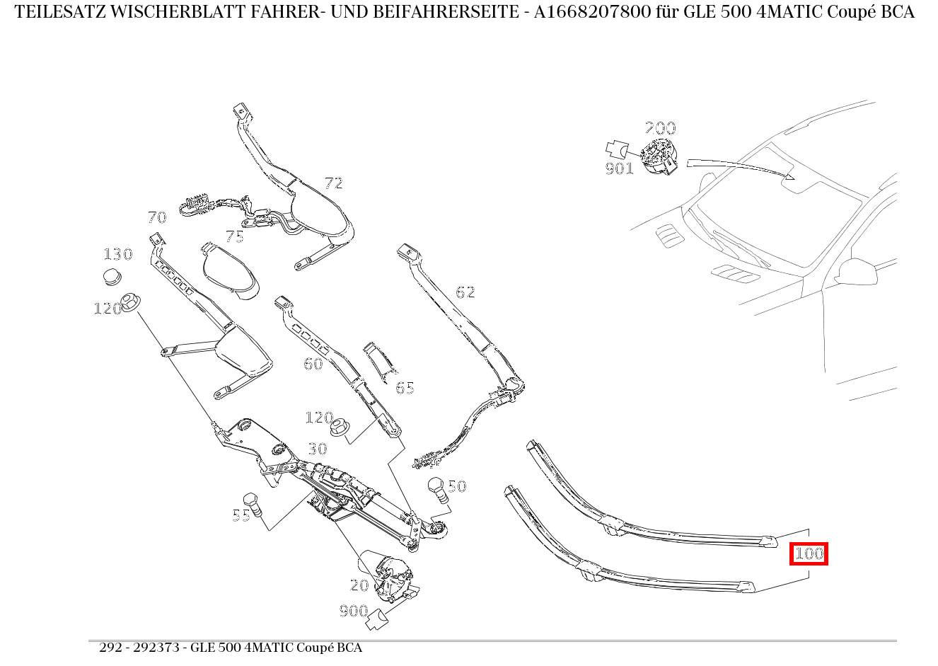 Teilesatz Wischerblatt FAHRER- UND BEIFAHRERSEITE GLE 500 4MATIC Coupé BCA 292 Teilesatz Wischerblatt FAHRER- UND BEIFAHRERSEITE GLE 500 4MATIC Coupé BCA 292